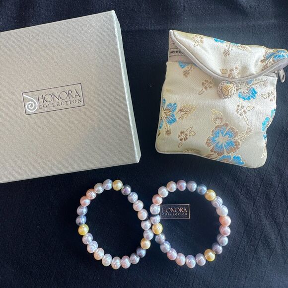 NIB* Vintage HONORA Collection Freshwater Baroque "2" Pearl Stretch Bracelet - Picture 4 of 8